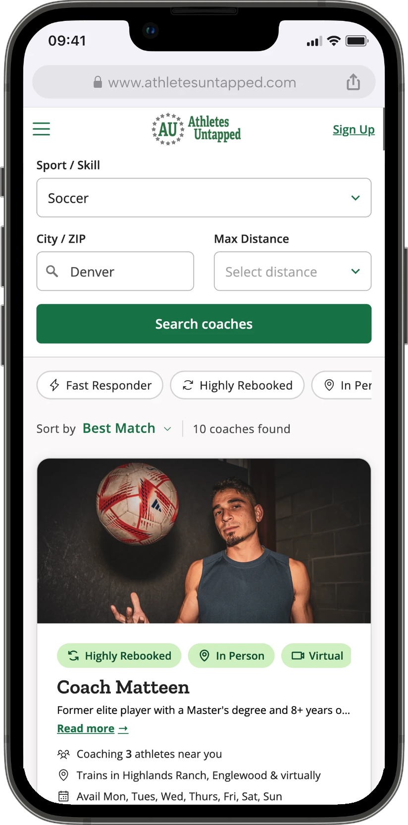 Coach search results on a phone