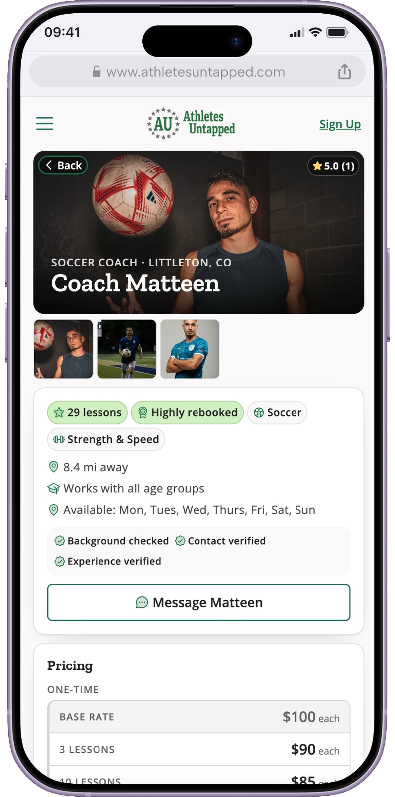 The redesigned coach profile on a phone